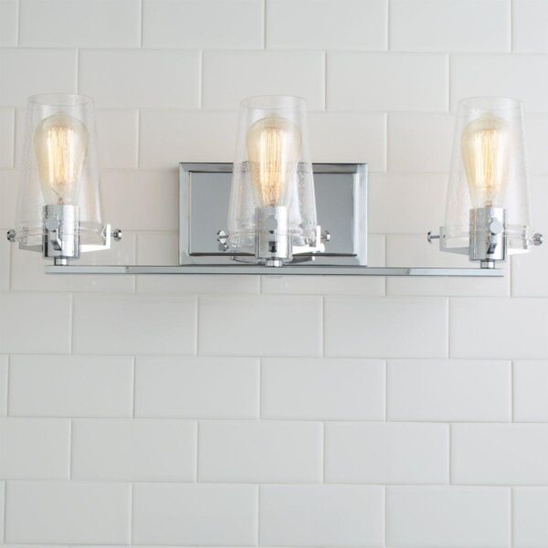 Modern Industrial Seeded Glass Vanity Light – 3 Light – view 2
