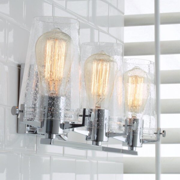Modern Industrial Seeded Glass Vanity Light – 3 Light – view 3