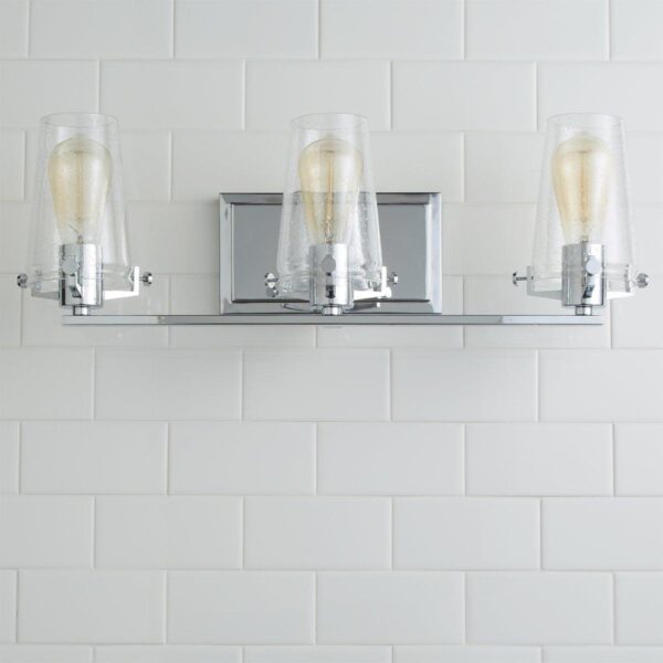 Modern Industrial Seeded Glass Vanity Light – 3 Light – view 4