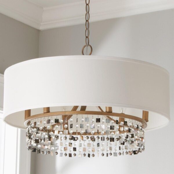CH14117.1.CH14117AG Shell and Crystal Drum Shade Chandelier – view 2