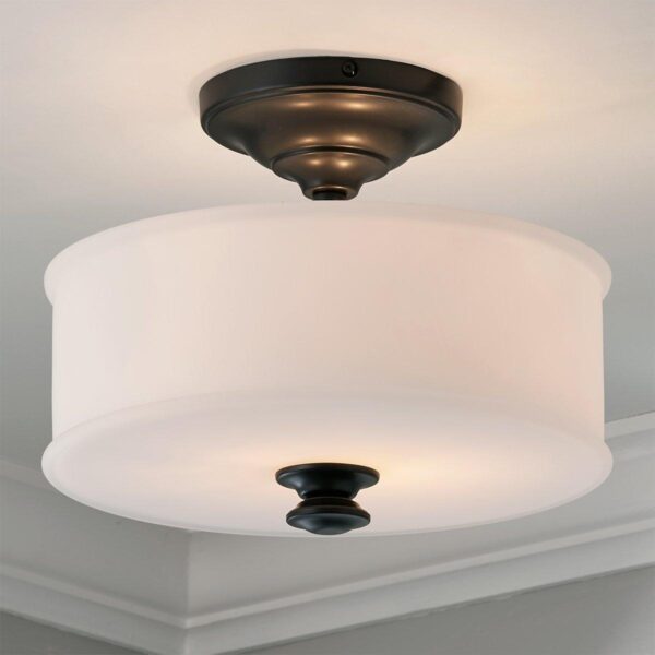 FM13066.0.FM13066BK Traditional Urban Drum Glass Semi-Flush Ceiling Light