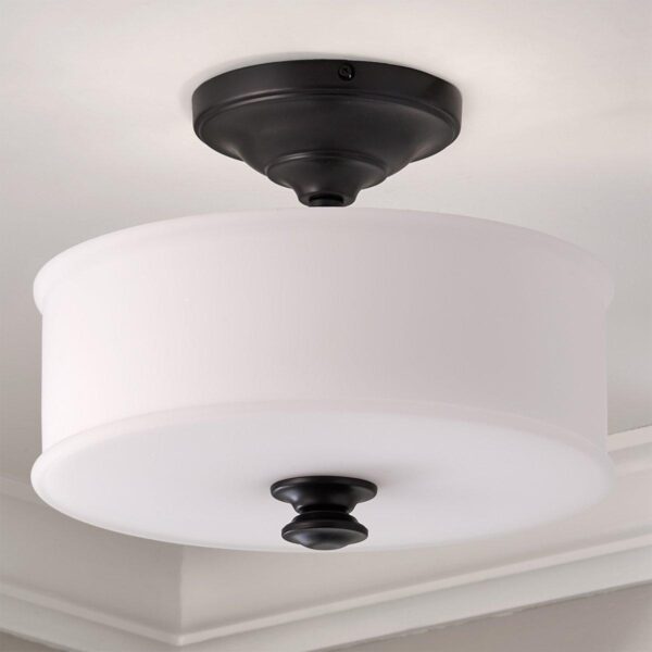 FM13066.1.FM13066BK Traditional Urban Drum Glass Semi-Flush Ceiling Light – view 2