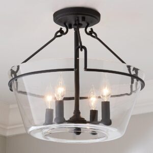 Textured Black Semi-Flush Ceiling Light