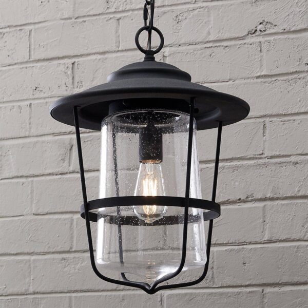 OL16135.0.OL16135BK Contemporary Seeded Glass Outdoor Pendant