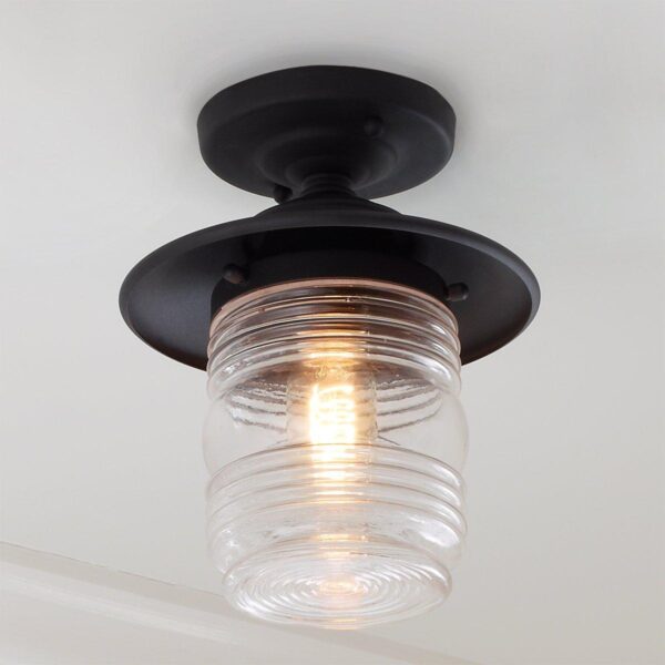 OL16137.0.OL16137BK Contemporary Ridged Glass Outdoor Semi-Flush Ceiling Light