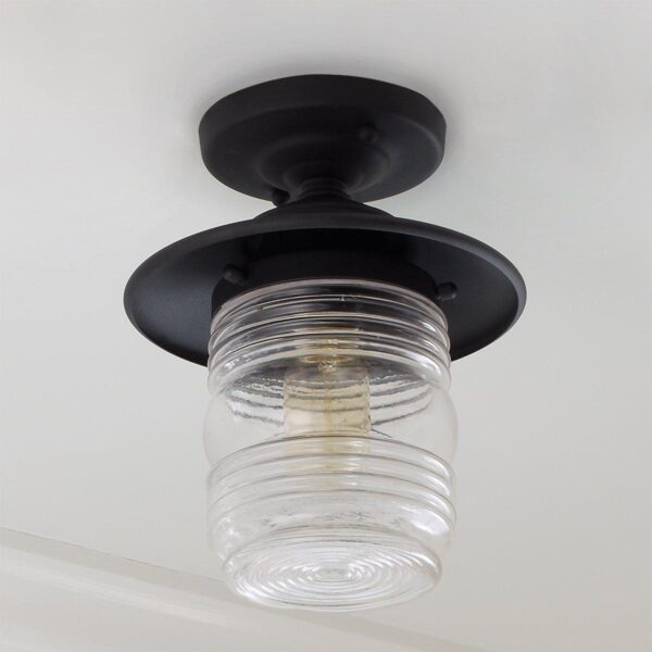 OL16137.5.OL16137BK Contemporary Ridged Glass Outdoor Semi-Flush Ceiling Light – view 2