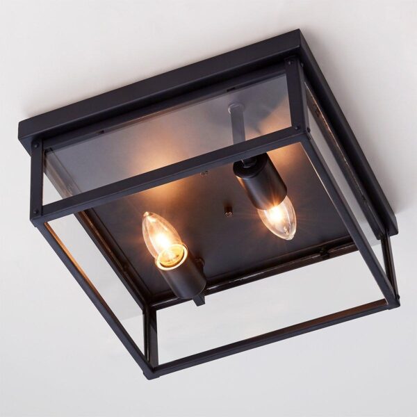 OL21042.2.OL21042BK Clear Glass Square Outdoor Ceiling Light – view 3