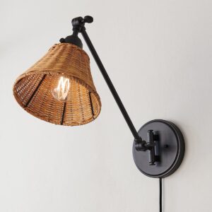 Cyrus Straight Swing Arm Sconce – Rattan Shade