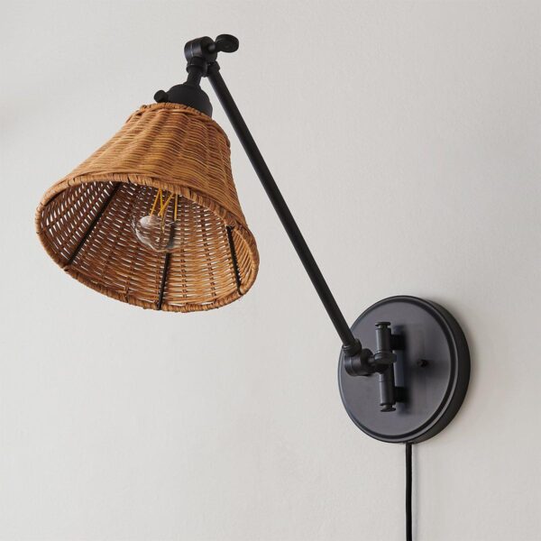 WS23001.1.WS23001NA Cyrus Straight Swing Arm Sconce – Rattan Shade – view 2