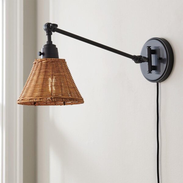 WS23001.2.WS23001NA Cyrus Straight Swing Arm Sconce – Rattan Shade – view 3