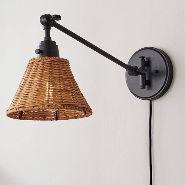 WS23001.3.WS23001NA Cyrus Straight Swing Arm Sconce – Rattan Shade – view 4